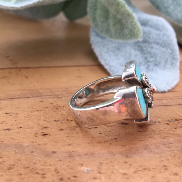 [ Sterling Silver 925 Floral Turquoise Ring ] 5? - Picture 3 of 7